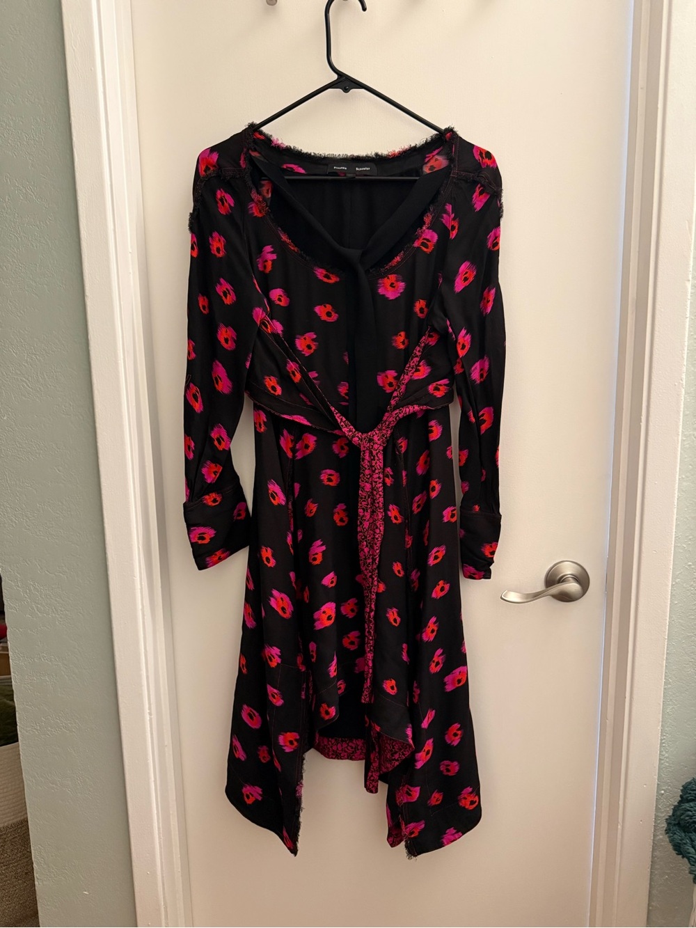 Women's Black Dress with Pink & Red Floral Print